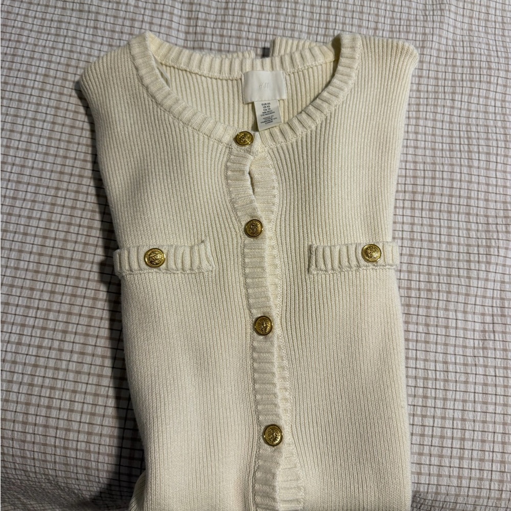 H&M Cream Ribbed Knit Button-Front Mini Dress - Picture 11 of 12